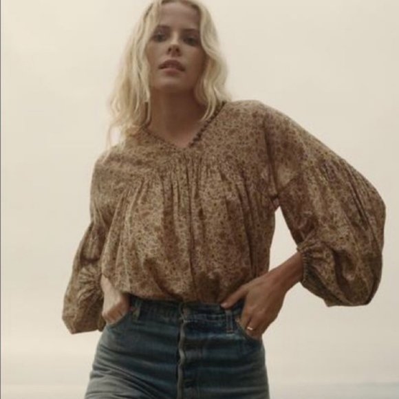 Doen Tops - Doen Thistle Top In Jaipur Mustard Floral